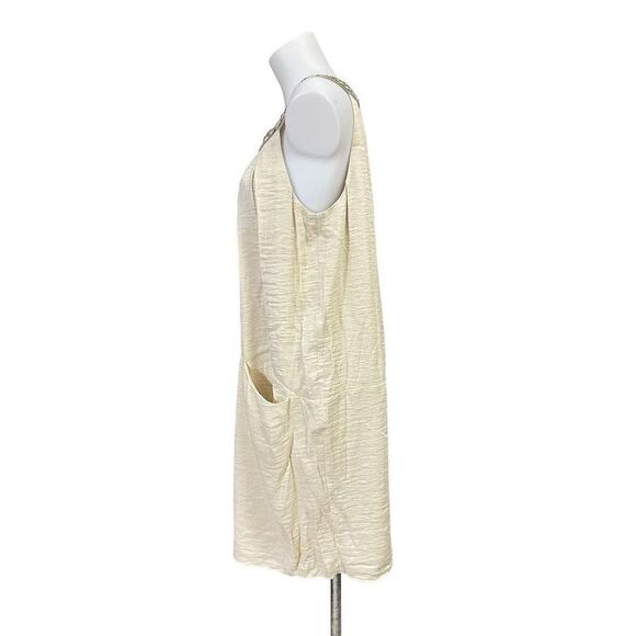 laundry Scoop Neck Crepe Shift Dress Mini Embellished Neckine light gold‎ sz 8 - Picture 3 of 11